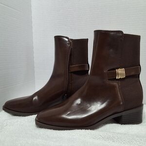 Journee Collection Brown Ankle Booties with Gold Accent